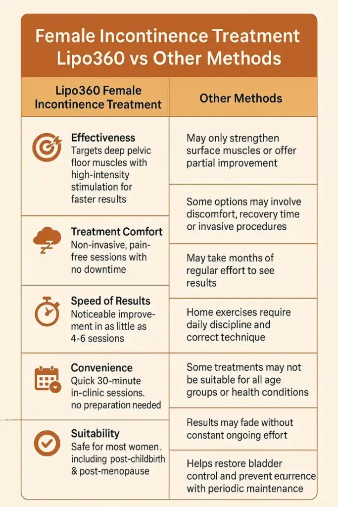 Comprehensive Guide To Female Incontinence Treatment Options 1 Table showing benefits of incontinence treatment Rugby