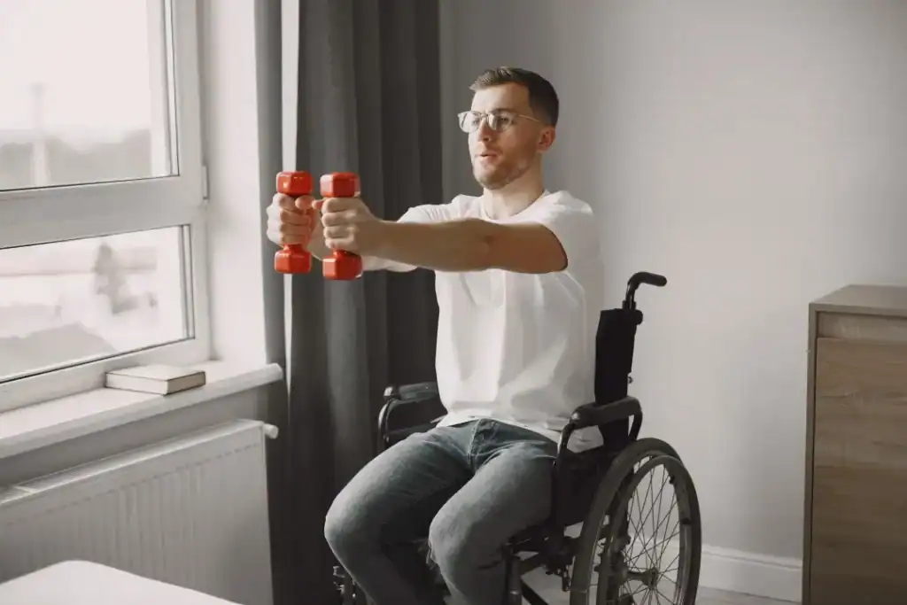 Image of man doing exercise in his wheelchair to aid weight loss Rugby