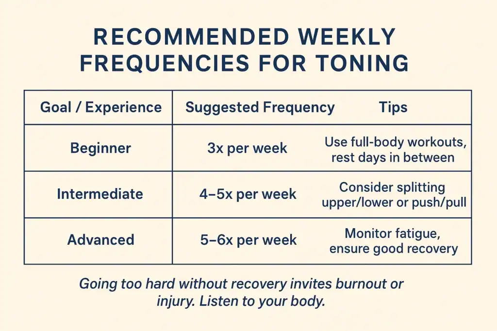 Achieving the Perfect Tone: How Often Should You Exercise for Results? 2 Graphic to show how often you should do exercise to help with toning Rugby